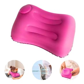Travesseiro Rosa Almofada De Viagem Com Inflador Integrado