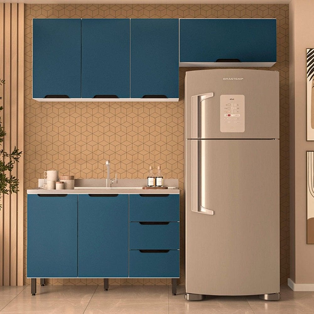 Cozinha Completa Meena 6 Portas 3 Gavetas 40250051 Branco/Azul - Politorno