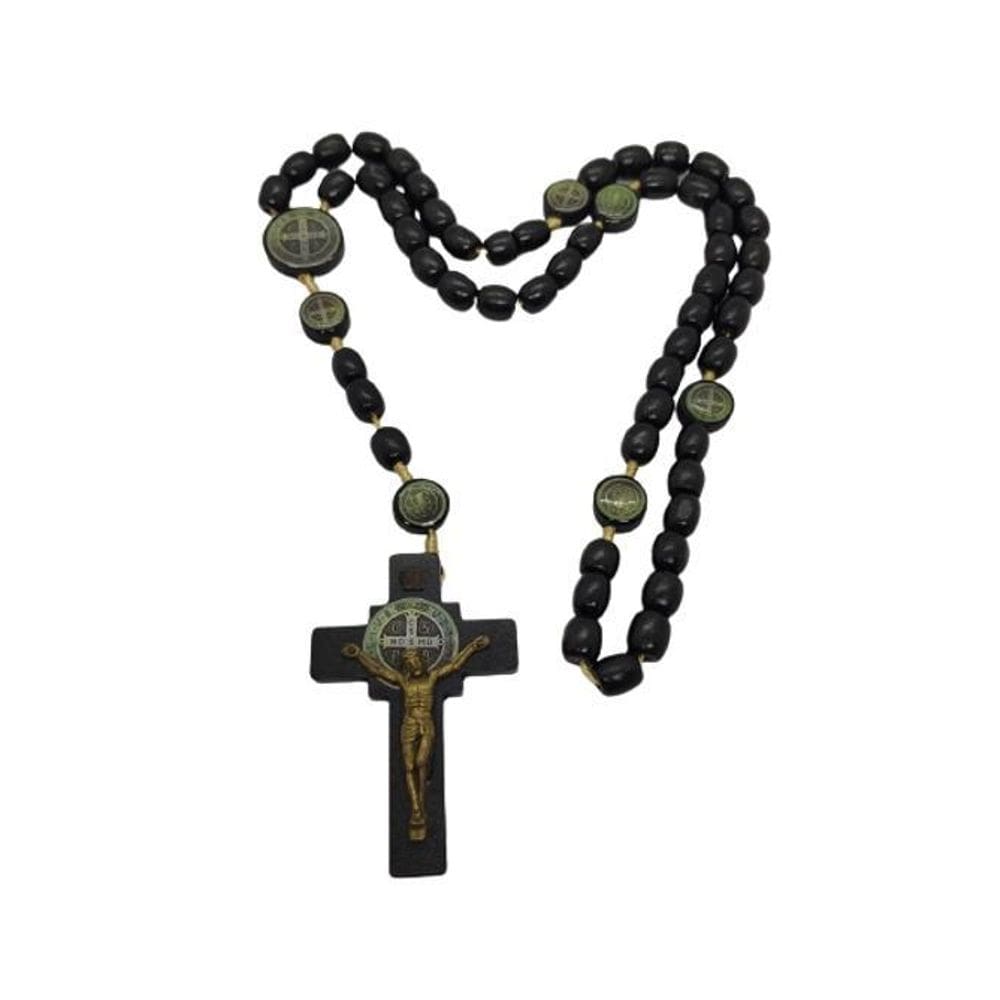 Terço De São Bento Grande Oval De Madeira - Preto