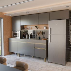 Cozinha Completa Silvia 9 Portas 1 Gaveta Gris/Freijó - Panorama Móveis