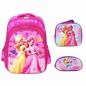 Lancheira Mochila E Estojo Infantil Feminino Rosa Estampa