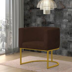 Poltrona Reforçada Decorativa Sala Gabriela Base Ferro Dourada Suede