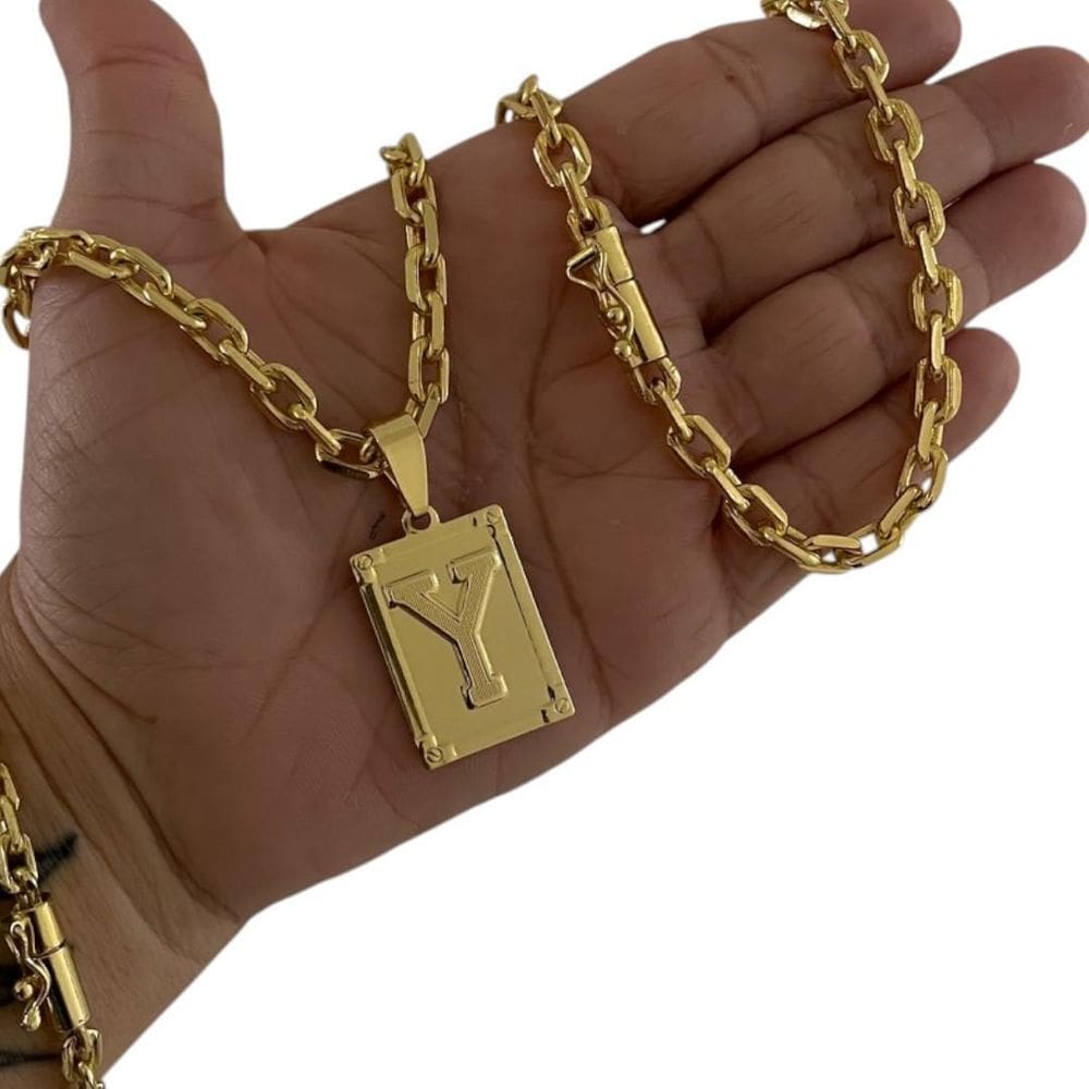 Kit Cadeado 7Mm + Pingente Letra Banhado A Ouro 18K