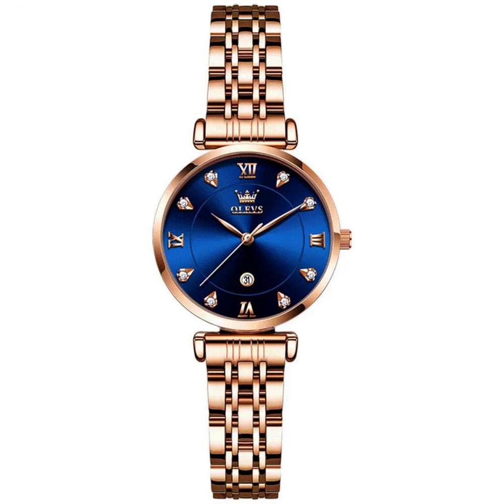 relógio feminino de quartzo dial strass pulseira de aço inoxidável a prova d´agua