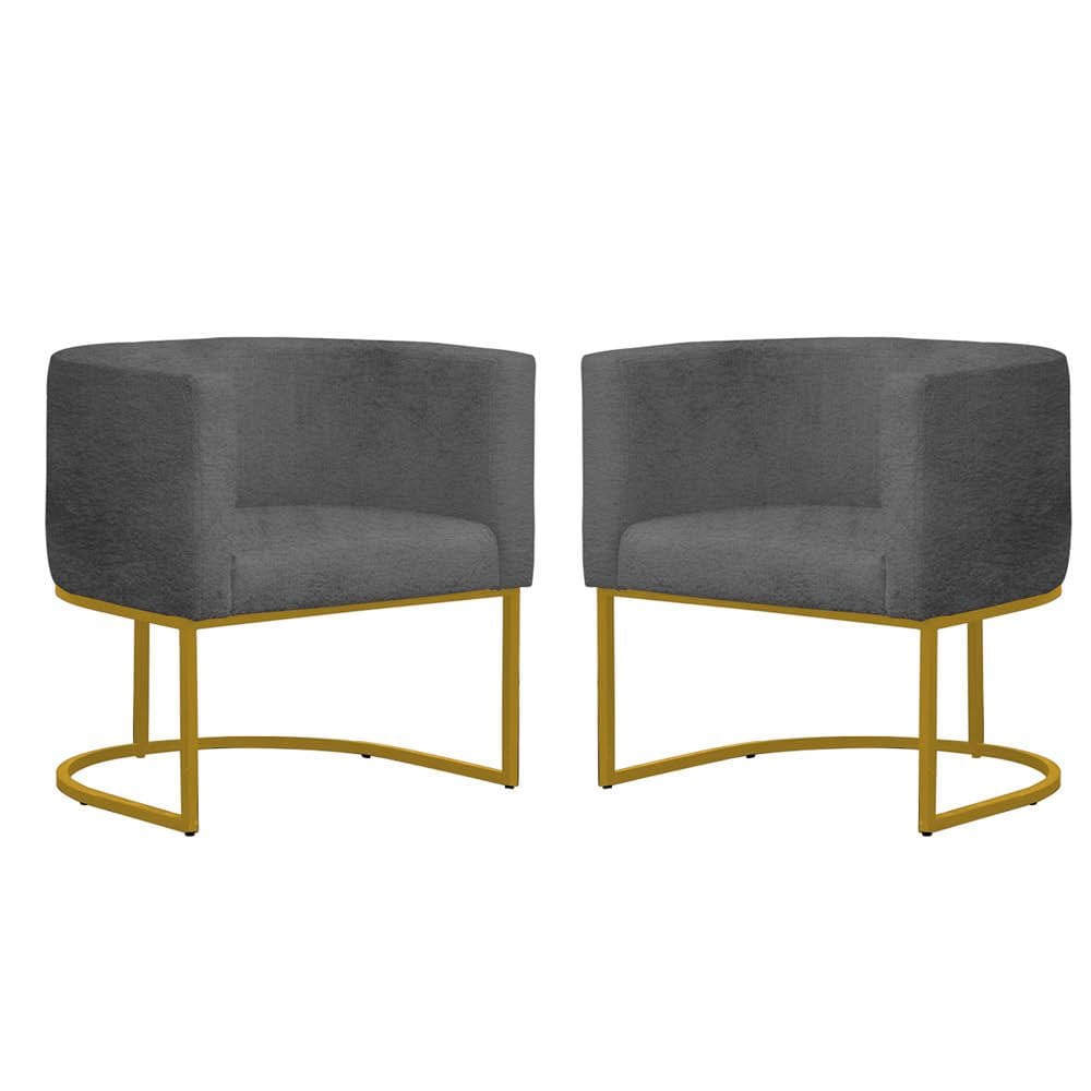 Kit 2 Poltronas Reforçada Decorativa Sala Gabriela Base Ferro Dourada Suede