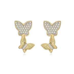 Brinco Borboletas Cristal Ouro 18k Zircônias - 2,8cm x 1,6cm