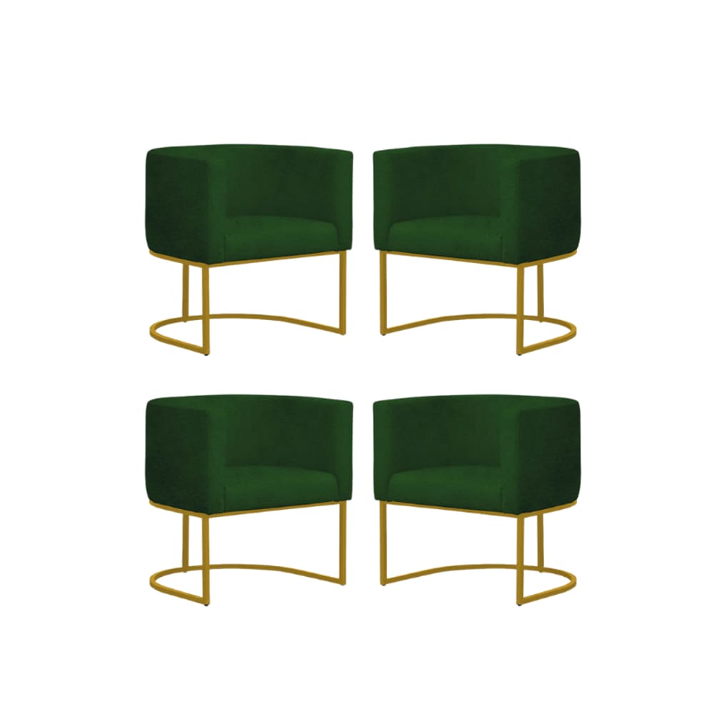 Kit 4 Poltronas Reforçada Decorativa Sala Gabriela Base Ferro Dourada Suede
