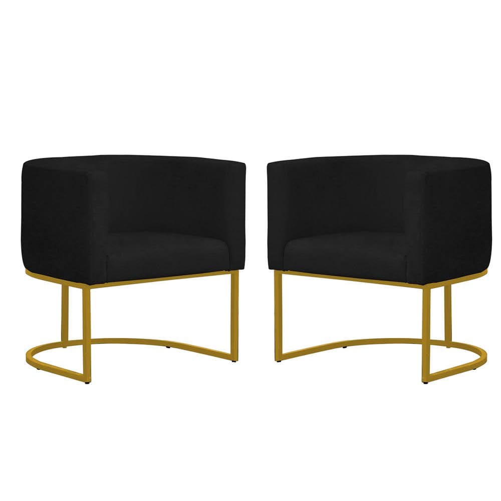 Kit 2 Poltronas Reforçada Decorativa Sala Gabriela Base Ferro Dourada Suede