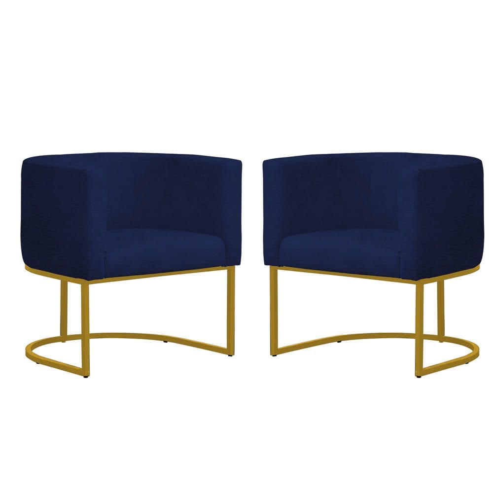 Kit 2 Poltronas Reforçada Decorativa Sala Gabriela Base Ferro Dourada Suede