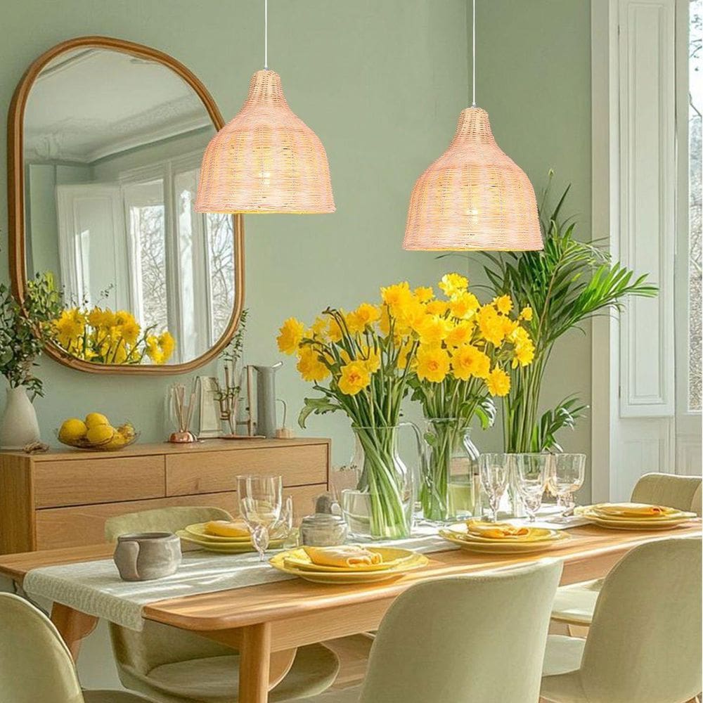 2 Pendente De Vime Fibra Natural Em Rattan E27 Quarto Nat13