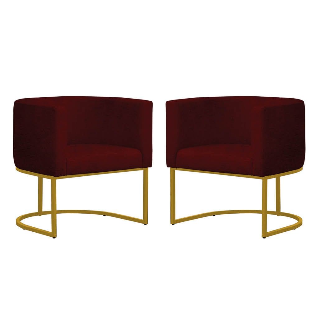 Kit 2 Poltronas Reforçada Decorativa Sala Gabriela Base Ferro Dourada Suede