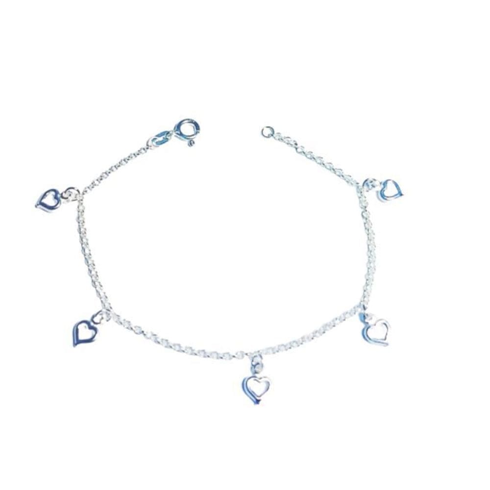 Pulseira Prata Com 5 Corações Vazados