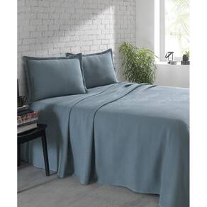 Kit Colcha Piquet Favo Dohler Solteiro Azul 100% Algodão