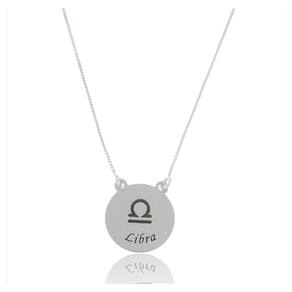 Corrente Signo Placa Redonda Envelhecida Libra Em Prata 925