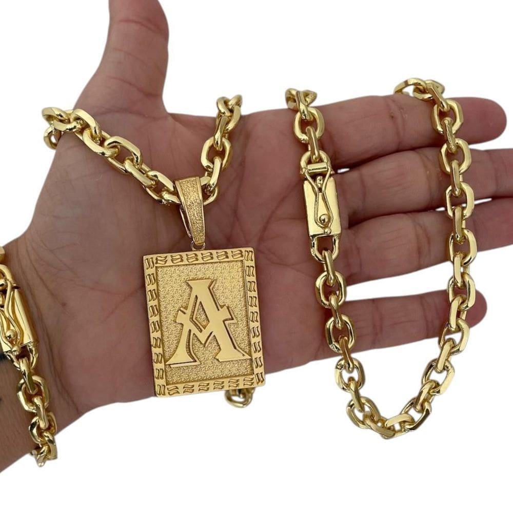 Kit Cadeado 8Mm + Pingente Letra Banhado A Ouro 18K