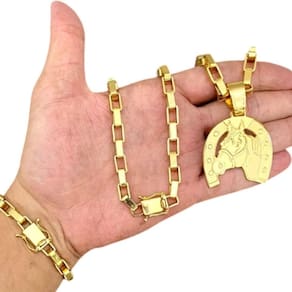 Kit Tijolinho 10Mm + Pingente Ferradura Banhado A Ouro