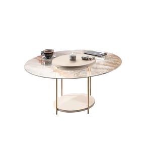 Mesa de Centro Redonda com Vidro Centrale Pes em Aço Off White EdeCasaMoveis