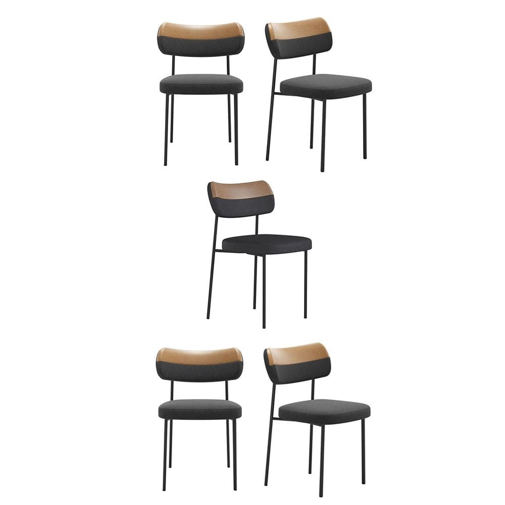 Kit 5 Cadeiras Mila Para Sala Jantar Gourmet em Aço Couríssimo Whisky Linho Grafite EdeCasaMoveis