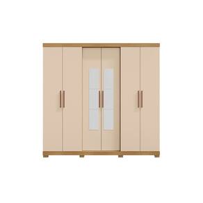 Guarda Roupa Barcelos Casal 6 Portas e 4 Gavetas Com Espelho Carvalho Americano Off White EdeCasaMoveis