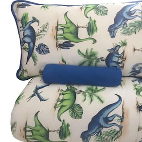 Kit de Edredom e Jogo de Lençol Solteiro Malha Dinossauros - Azul