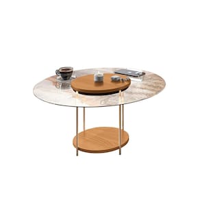 Mesa de Centro Redonda com Vidro Centrale Pes em Aço Cinamomo EdeCasaMoveis