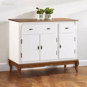 Balcão Buffet de Madeira com Pés Luis XV 3 Portas e 2 Gavetas Linz Móveis 60631 - Branco/Imbuia Glazer