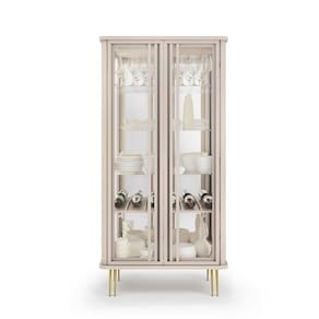 Cristaleira Crystal Led Com Espelho Prateleiras e 2 Portas Vidro 180x90 Off White EdeCasaMoveis