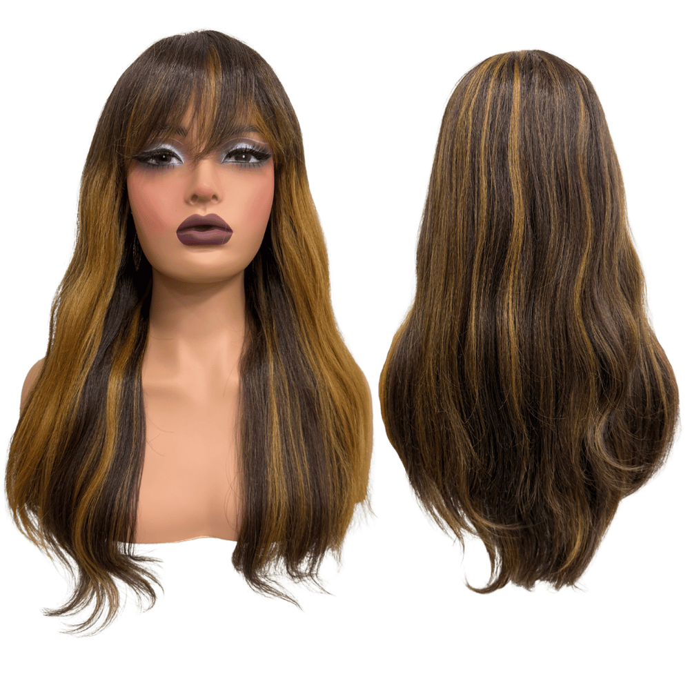 Peruca com franja repicada 55cm média orgânica premium