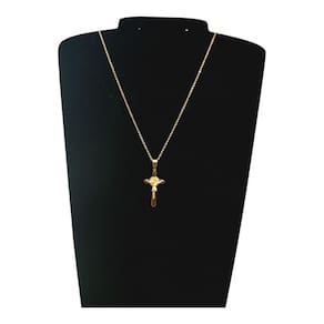Corrente Aço Inoxidável Pingente Crusifixo Dourado 45Cm