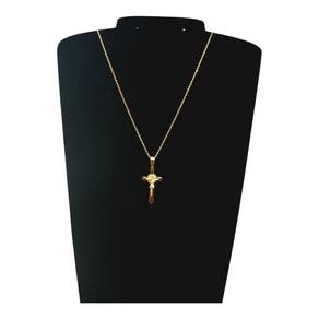 Corrente Aço Inoxidável Pingente Crusifixo Dourado 45Cm