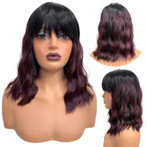 Peruca curta c/ franja acaju ombre 30cm ondulada OT99PU