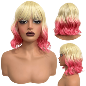 Peruca curta c/ franja ondulada ombre orgânica premium 25cm