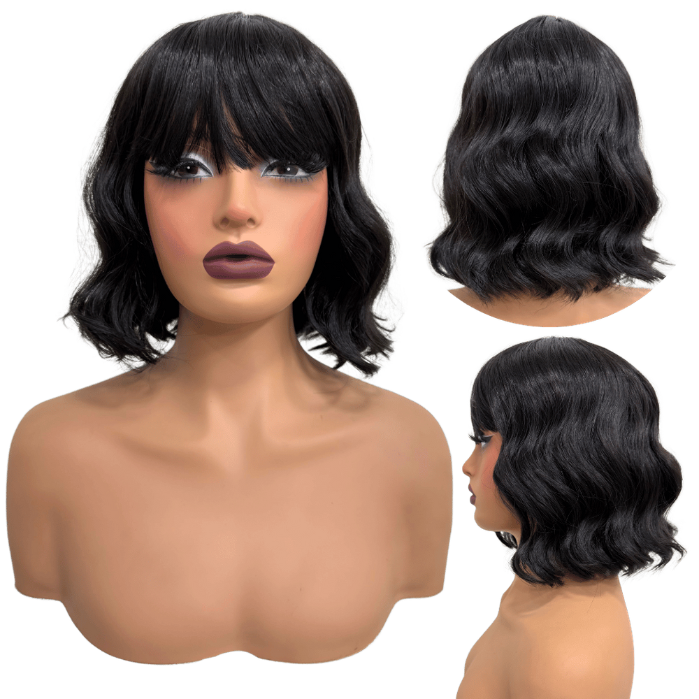 Peruca curta c/ franja ondulada ombre orgânica premium 25cm