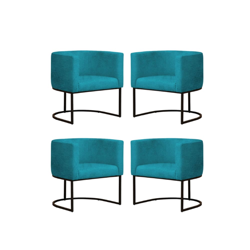 Kit 4 Poltronas Reforçada Decorativa Sala Gabriela Base Ferro Preta Suede