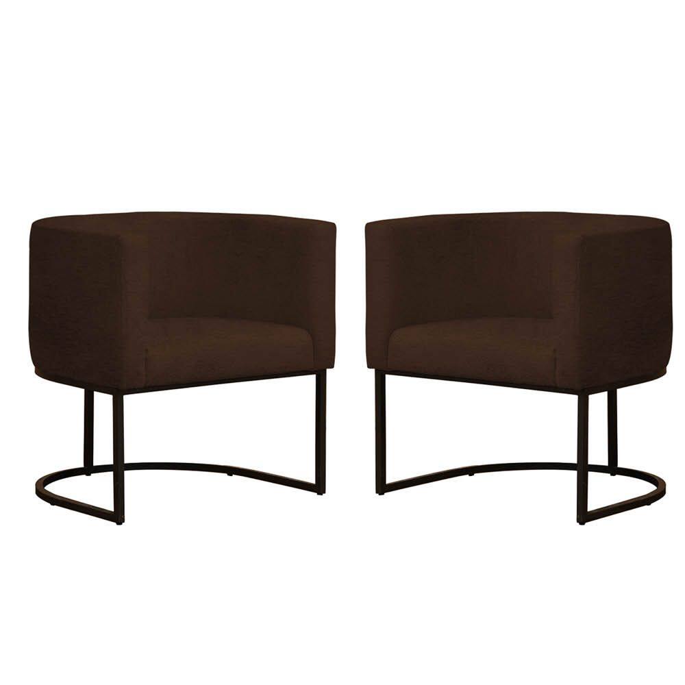 Kit 2 Poltronas Reforçada Decorativa Sala Gabriela Base Ferro Preta Suede