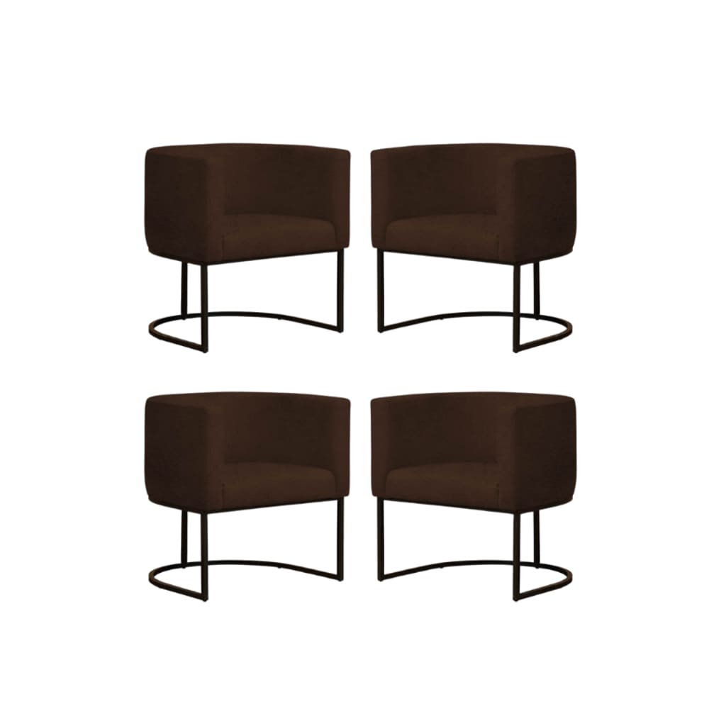 Kit 4 Poltronas Reforçada Decorativa Sala Gabriela Base Ferro Preta Suede