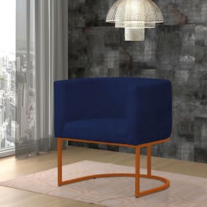 Poltrona Reforçada Decorativa Sala Gabriela Base Ferro Bronze Suede Azul Marinho