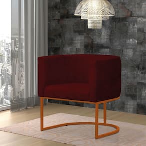 Poltrona Reforçada Decorativa Sala Gabriela Base Ferro Bronze Suede Marsala