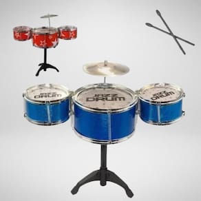 Fantástica Bateria Infantil 4 Tambores Baquetas E Banquinho