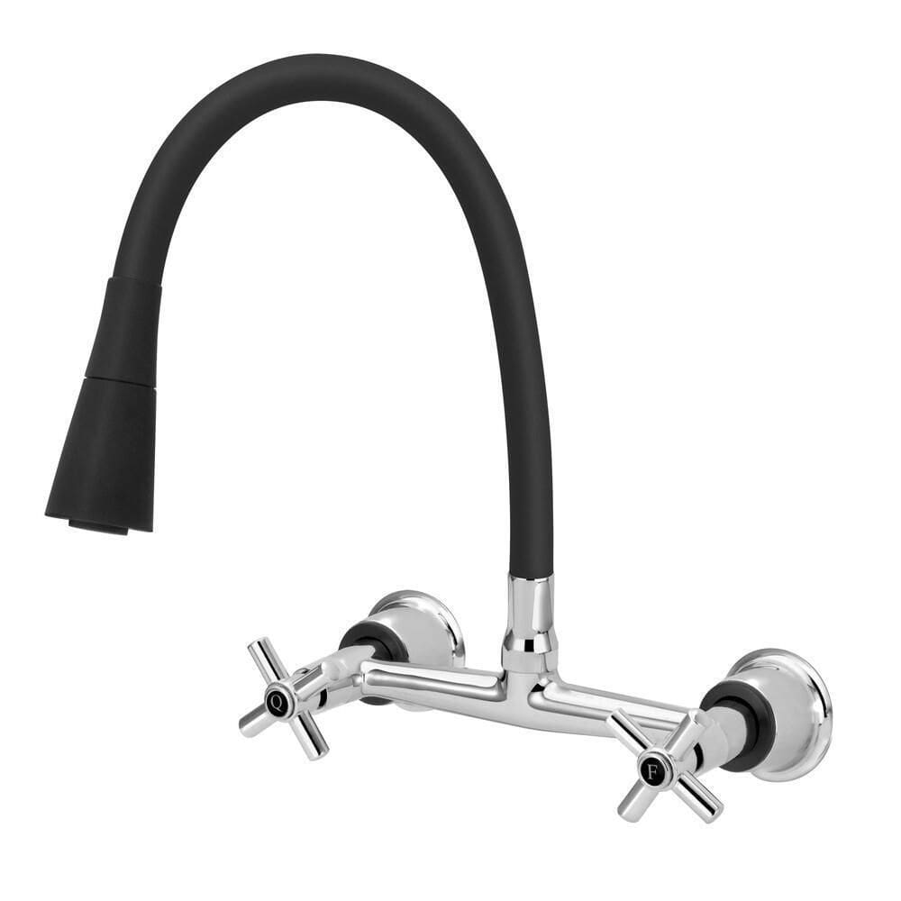 Torneira Misturador Gourmet Tubo Flexível Cone Preto Parede