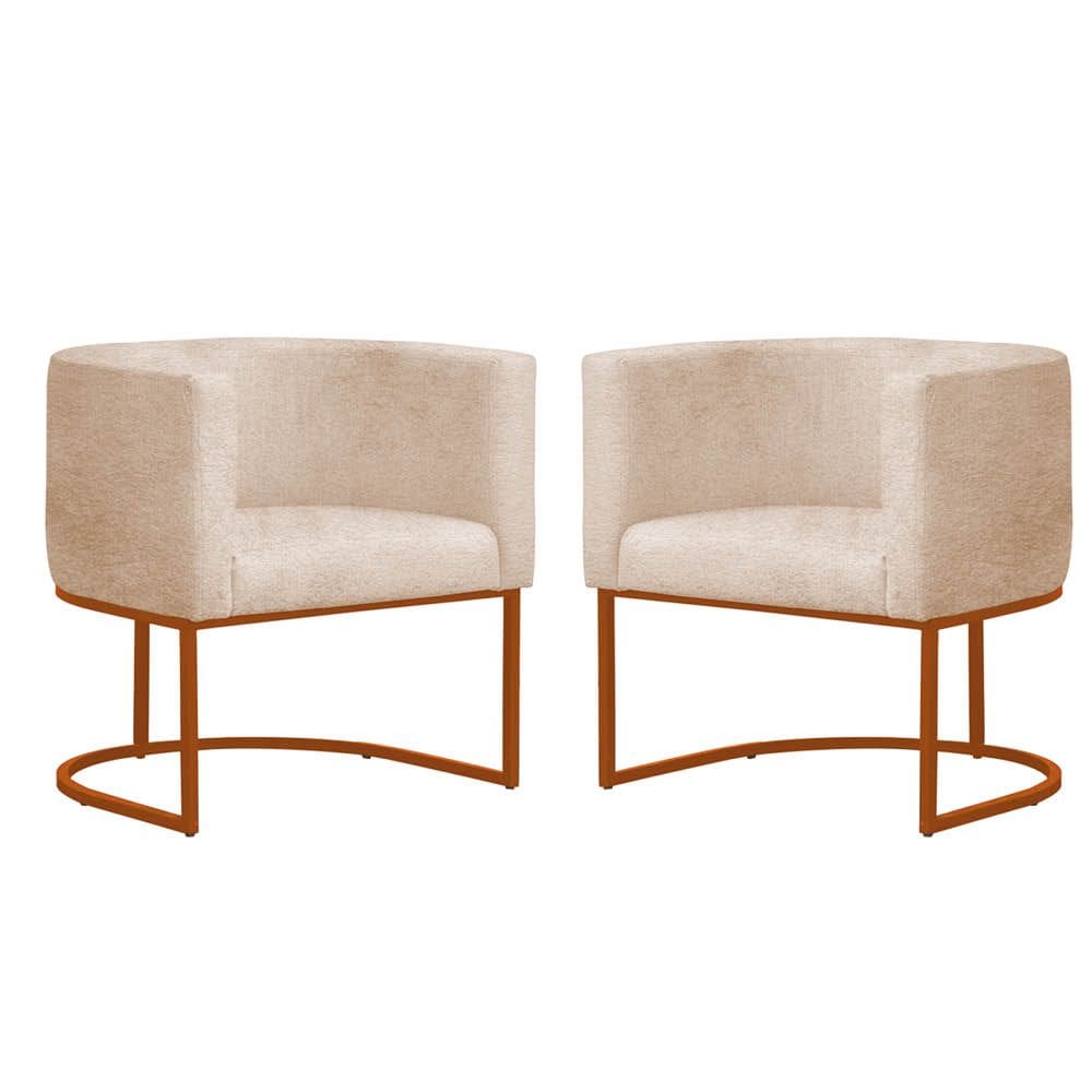 Kit 2 Poltronas Reforçada Decorativa Sala Gabriela Base Ferro Bronze Suede