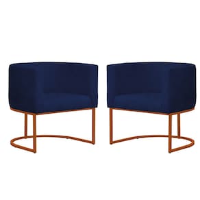 Kit 2 Poltronas Reforçada Decorativa Sala Gabriela Base Ferro Bronze Suede Azul Marinho