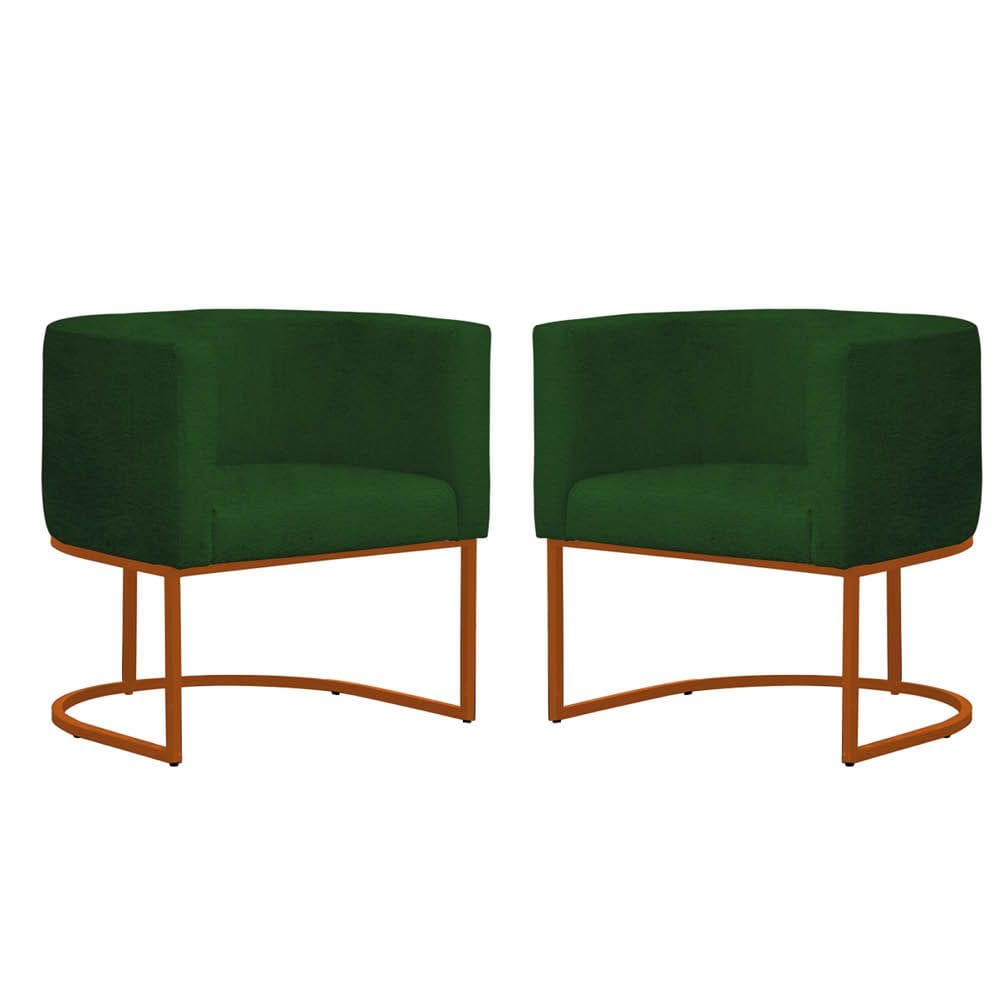 Kit 2 Poltronas Reforçada Decorativa Sala Gabriela Base Ferro Bronze Suede