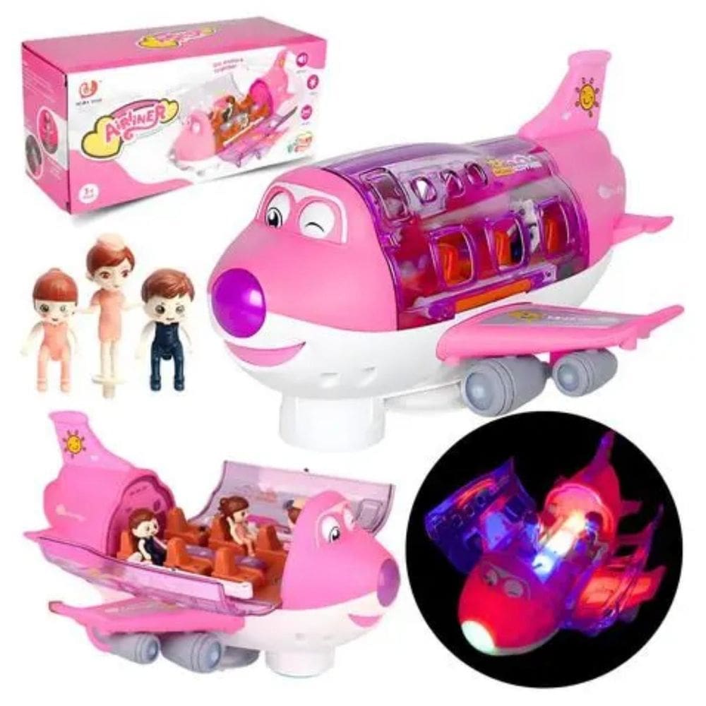 Brinquedo Avião Rosa Infantil Feminino Educativo Musical Som