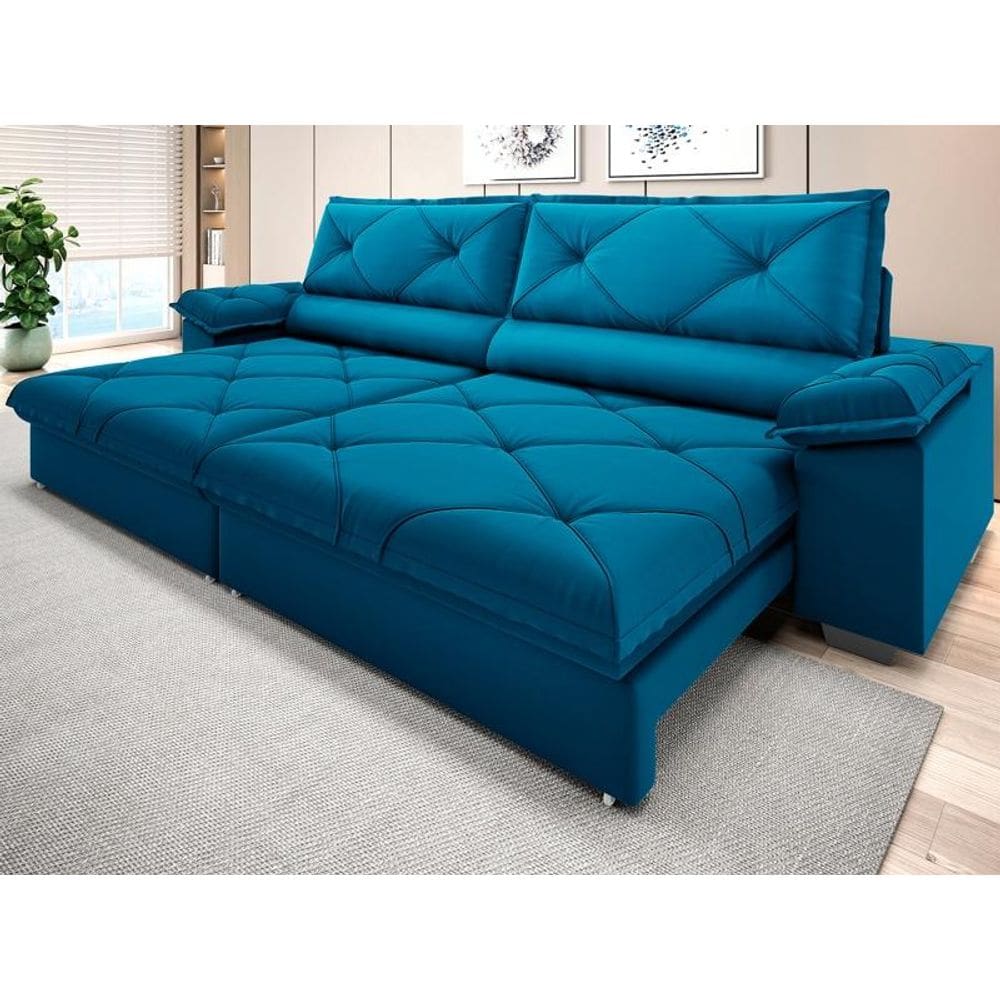 Sofá com Carregador USB e Molas no Assento Retrátil Reclinável Nice 2,10m Velosuede - NETSOFAS