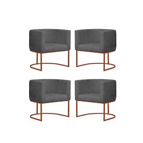 Kit 4 Poltrona Reforçada Decorativa Sala Gabriela Base Ferro Bronze Suede