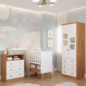 Quarto de Bebê Completo Mini Berço com Colchão Faura Guarda Roupas Uli Gaveteiro Smim 100% MDF