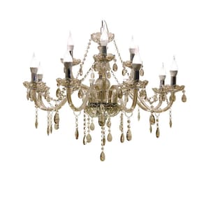 Lustre Luminária Alumínio E Cristal Ambar Luxo 6 Braços
