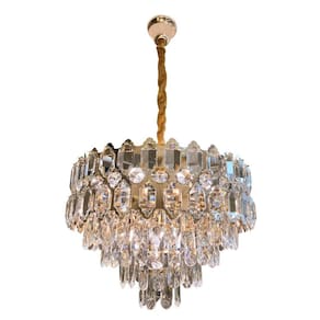 Kit Lustre Pendente De Cristal Dourado 50Cm Redondo + Vela