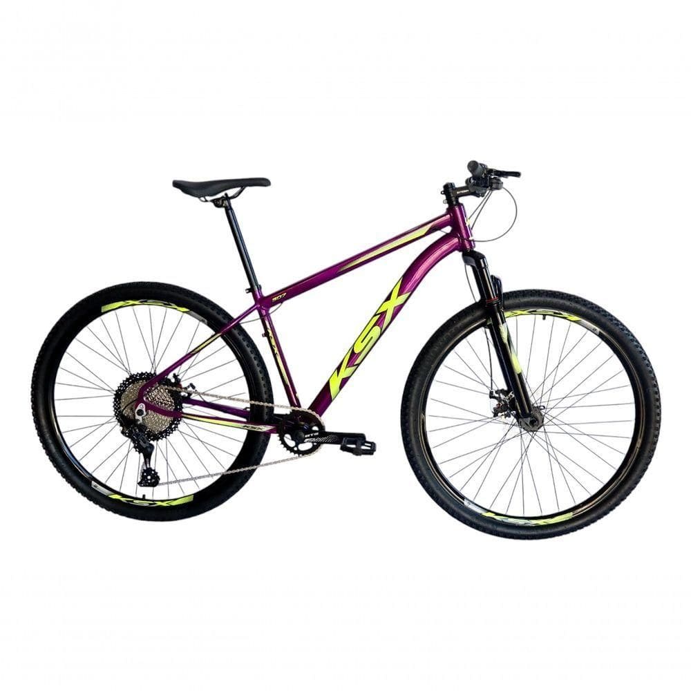 Bicicleta Aro 29 Ksx Sd7 12v Garfo Com Trava K7 11/50 Freios Hidráulicos Kit 1x12 - Roxo/amarelo Tam. 19